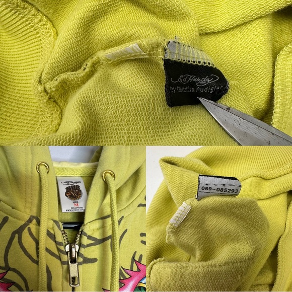 Authentic Ed Hardy by Christian Audigier yellow zip up hoodie - Picture 10 of 11
